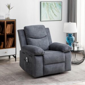 Electric Power Recliner Chair with Lumbar Heating and 8-Point Vibration Massage Function, Remote Control, Fabric Velvet Single Sofa Chiar with Footrest for Adult Living Room (Dark Gray)