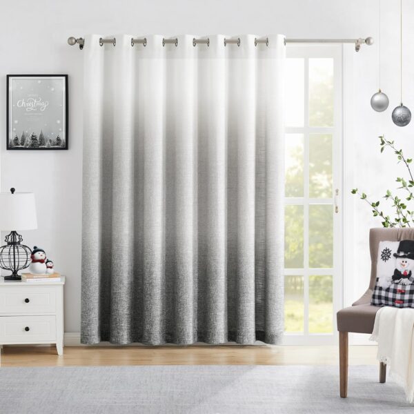 Ombre Window Door Curtain 100" Extra Wide Linen Ombre Gradient Print on Rayon Blend Fabric Treatment for Sliding Patio Door with 14 Grommets, Cream White to Light Gray, 100" x 84", 1 Panel
