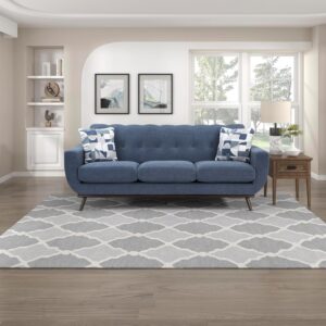 Lexicon Small Couch Mid Century Modern Sofa Living Room Sofa Couch with 2 Accent Pillows, Button Tufted Upholstered Small Sofa for Bedroom/Waiting Room/Office/Apartment, 86.5'' Sofa, Blue Chenille