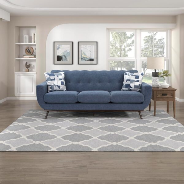 Lexicon Small Couch Mid Century Modern Sofa Living Room Sofa Couch with 2 Accent Pillows, Button Tufted Upholstered Small Sofa for Bedroom/Waiting Room/Office/Apartment, 86.5'' Sofa, Blue Chenille
