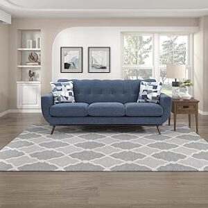 Lexicon Small Couch Mid Century Modern Sofa Living Room Sofa Couch with 2 Accent Pillows, Button Tufted Upholstered Small Sofa for Bedroom/Waiting Room/Office/Apartment, 86.5'' Sofa, Blue Chenille