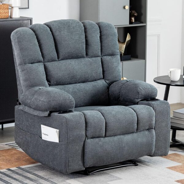Massage Chair Recliner with Heat,Manual Recliner Chair for Adults,Lazy Boy Recliner Chair with Cup Holder,2 Pockets,Adjustable Backrest,Footrest,Oversized,Heavy Duty (Grey)