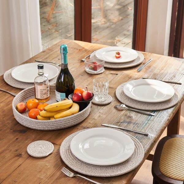 Art PineCone's Woven Cotton Rope Round Placemats Set of 4 with Holder Included, Non-Slip, and Heat Resistant for Your Perfect Table Decor! (Brown Mixed, 13 inch Plus Coaster) - Image 2
