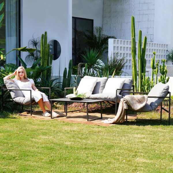 Grand patio 4-Piece Patio Furniture Set, Outdoor Patio Conversation Sofa Set with Cushion, Modern Metal Couch Loveseat Chairs and Coffee Table for Porch Deck Garden Balcony Backyard Living Room - Image 7