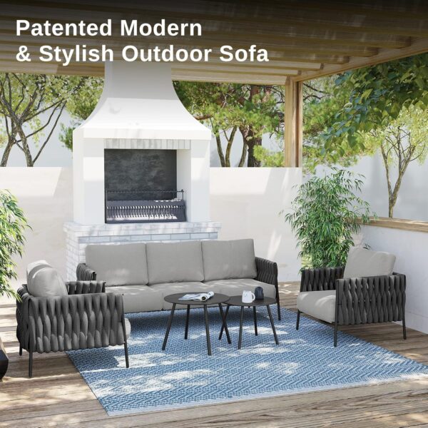 EAST OAK Life Chatter Patio Furniture Set 5 Pieces, Outdoor Furniture 5-Seat Sofa with Two Round Coffee Table, Waterproof Thick Cushion Deep Seating for Porch, Balcony, Earth Black & Misty Grey - Image 6