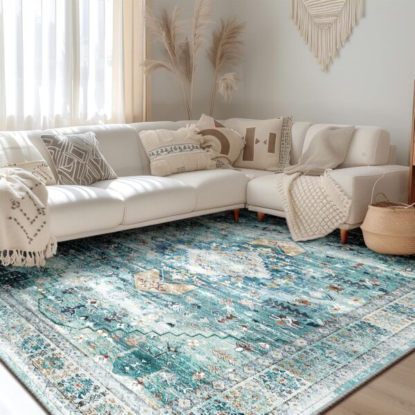 BESTSWEETIE Area Rug 8x10 Rugs for Living Room 8 x 10 Washable Rugs Non Slip Vintage Boho Living Room Rugs for Bedroom Dining Room, Distressed Pattern Carpet, Green - Image 2