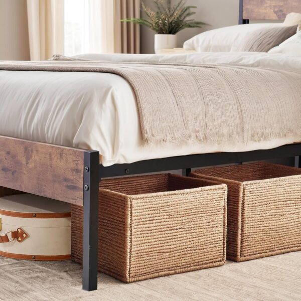 VECELO Full Size Platform Bed Frame with Rustic Wood Headboard and Footboard, Mattress Foundation, Strong Metal Slats Support, No Box Spring Needed - Image 6