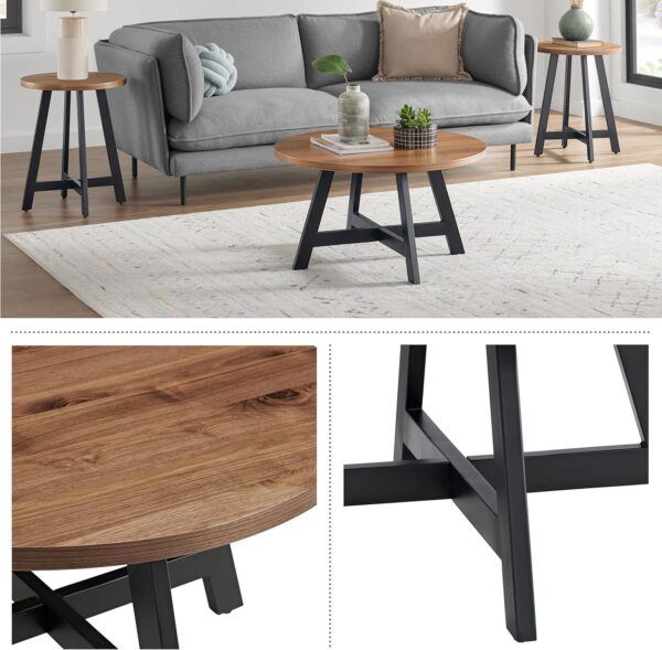 Alaterre Furniture 3-Piece Coffee Table Set for Living Room, Apartment, or Dorm, 24", Walnut & Black - Image 4