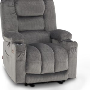 MCombo Electric Power Recliner Chair with Heat and Massage, USB Ports, Cup Holders, Reclining Chair for Living Room 6079 (Gray Medium 22.2" Seat Width)