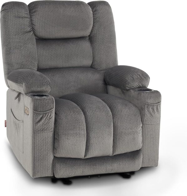 MCombo Electric Power Recliner Chair with Heat and Massage, USB Ports, Cup Holders, Reclining Chair for Living Room 6079 (Gray Medium 22.2" Seat Width)