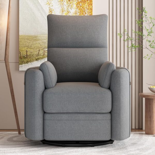 Rocking and Swiveling Recliner Chair with Detachable Pillows and Extended Footrest,Curved Ergonomic Armrests Linen Fabric and Iron Frame,Dark Gray - Image 2