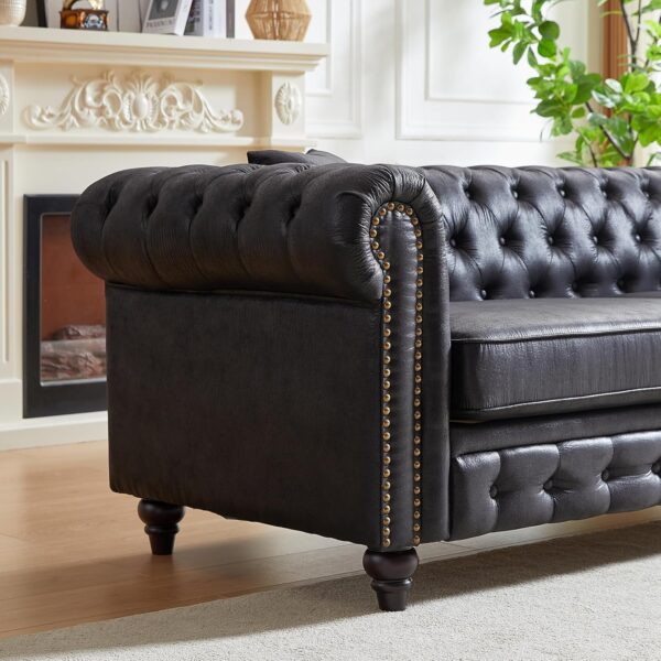 Harper & Bright Designs 2-Piece Tech Fabric Upholstered Living Room Sofa Set, Including 3-Seater Sofa and Loveseat with Button and Copper Nail on Arms, Four Pillows Included, Brown - Image 4