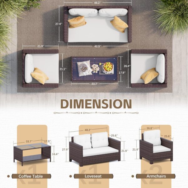 Homall 4 Pieces Patio Furniture Sets Rattan Chair Wicker Conversation Sofa Set, Outdoor Indoor Backyard Porch Garden Poolside Balcony Use (Beige) - Image 3