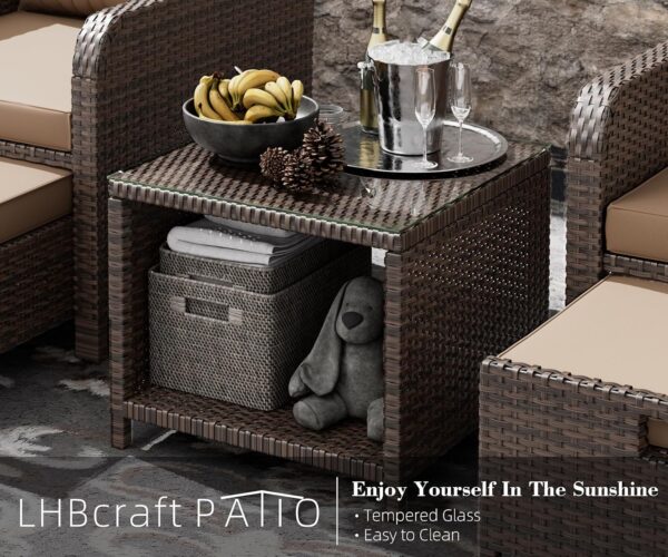 Balcony Furniture 5 Piece Patio Conversation Set, PE Wicker Rattan Outdoor Lounge Chairs with Soft Cushions 2 Ottoman&Glass Table for Porch, Lawn-Brown Wicker (Brown) - Image 5