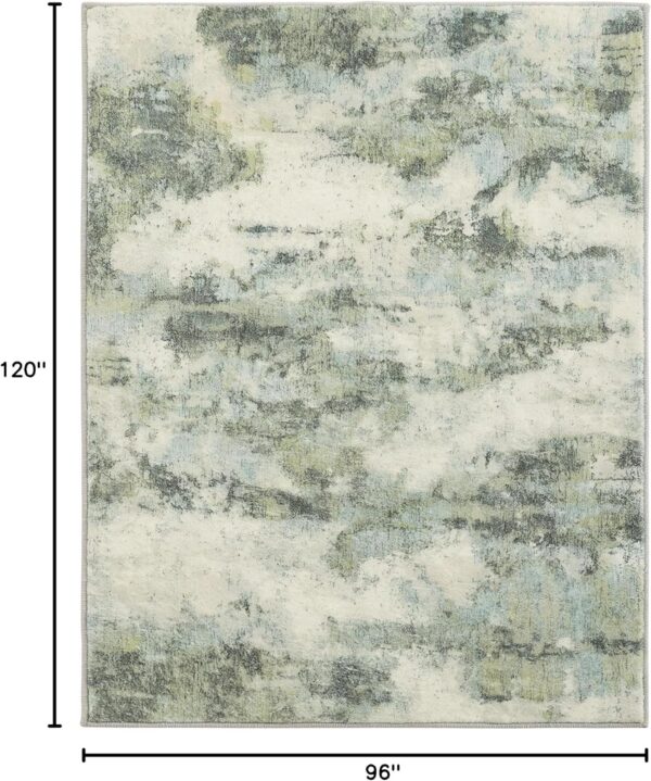 Carvapet Washable Rug 8x10, Green Modern Abstract Area Rugs, Low Pile Rugs with Rubber Backing, Stain Resistant Rugs for Living Room, Foldable Machine Washable Area Rug - Image 2