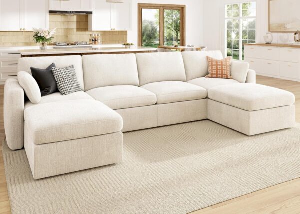 HONBAY Sectional Couch with Storage Ottoman, Modular Sectional Sofa with Storage Seats, U Shaped Sectional Couches for Living Room,Beige