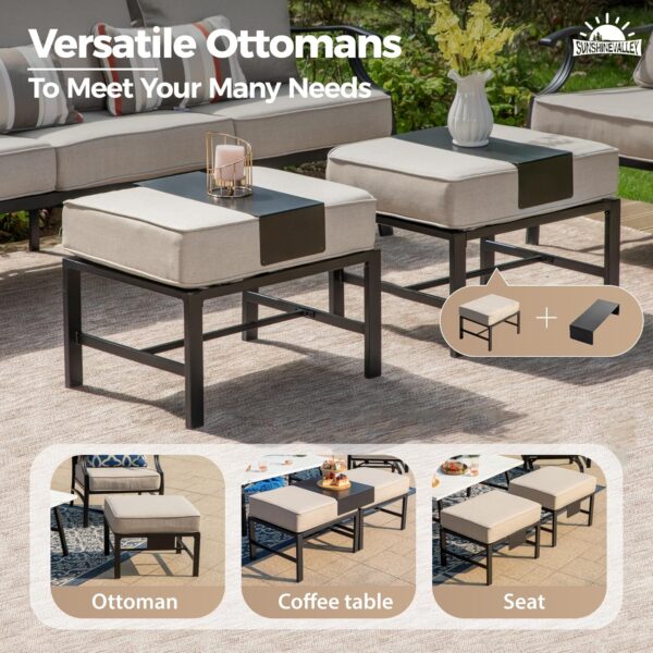 Patio Furniture Set, Modern Metal Outdoor Patio Furniture, 3 Seater Sofa, 2 Swivel Chairs, 2 Ottomans and 5.75" Extra Thick Cushion, Patio Conversation Set for Garden Backyard Deck - Image 5