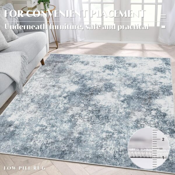 Modern Abstract Area Rug, 5x7 Washable Large Living Room Rugs for Bedroom, Soft Non Slip Contemporary Low Pile Indoor, Deerly 5x7 Rug for Kitchen Entryway Bathroom Bedroom Dining Room, Blue/Grey/White - Image 5