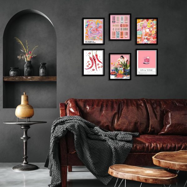 Luodroduo Retro Wall Art Prints Set of 6 Aesthetic Gallery Pink Preppy Posters Trendy Maximalist Eclectic Canvas Funky Retro Coquette Wall Decor for Living Room Bedroom Corridor (D, 8"x10" UNFRAMED) - Image 6