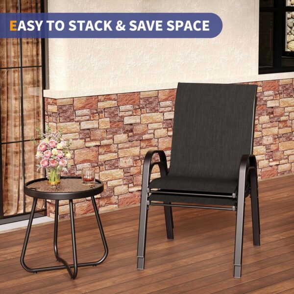 Amopatio 3 Piece Patio Set, Outdoor Stackable Dinging Chairs for All Weather, Breathable Garden Outdoor Furniture for Backyard Deck, Black - Image 6