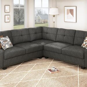 HONBAY Convertible Sectional Sofa L Shaped Couch for Small Apartment Reversible Sectional Couch for Living Room,Light Grey