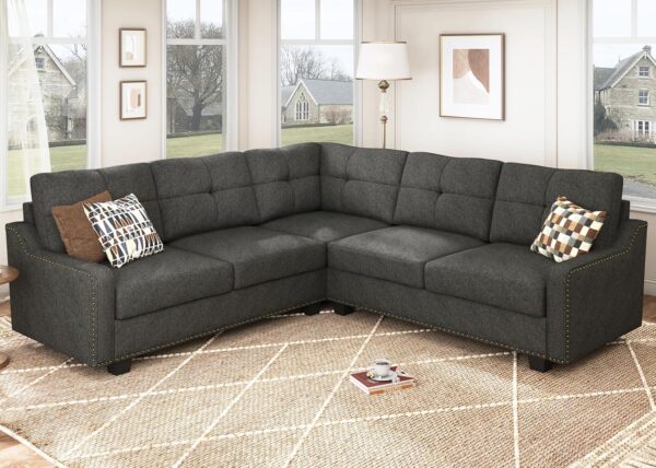 HONBAY Convertible Sectional Sofa L Shaped Couch for Small Apartment Reversible Sectional Couch for Living Room,Light Grey