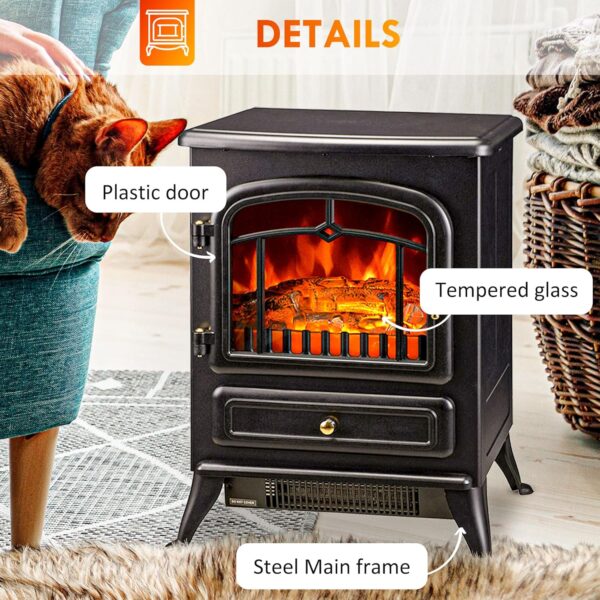 HOMCOM 22" Electric Fireplace Heater, Freestanding Fire Place Stove with Realistic LED Flames and Logs, and Overheating Protection, 750W/1500W, Black - Image 7