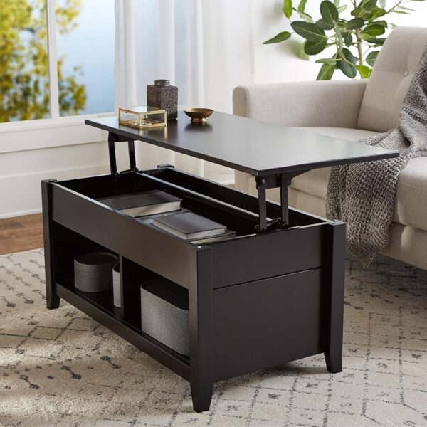 Amazon Basics Lift-Top Storage Rectangular Coffee Table, Black, 40 in x 18 in x 19 in - Image 2