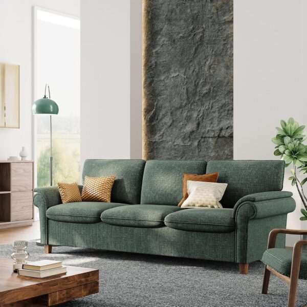 LIKIMIO Sofa 89 Inch, Comfy Sofa Couch with USP Port, Extra Deep Seats Modern 3 Seater Sofa, Couch for Living Room Apartment Lounge, Green Chenille