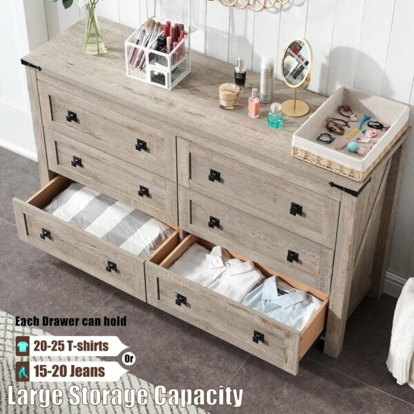 T4TREAM Farmhouse 6 Drawers Dresser for Bedroom, Wood Rustic Wide Chest of Drawers, Storage Dressers Organizer for Bedroom, Living Room, Hallway, Light Rustic Oak - Image 5