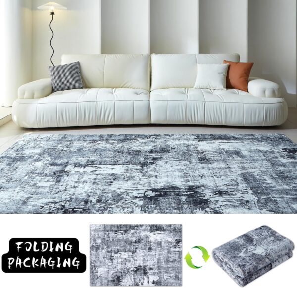 Area Rug 5x7 Washable Rug Boho Soft Abstract Pattern Non-Slip Faux Wool Vintage Rug for Living Room, Bedroom Rug, Farmhouse, Dining Room, Kids Playroom, Grey and Black - Image 5