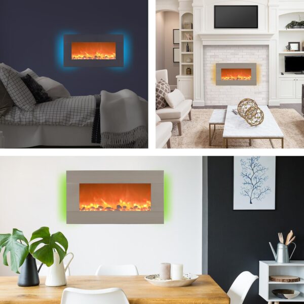 Electric Fireplace - 30 Inch Wall Mounted Fireplace - 13 Backlight Colors and Remote Controlled LED Flames, Heat, and Brightness by Northwest (Silver) - Image 6