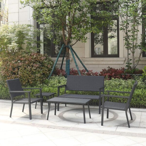 C-Hopetree Outdoor Loveseat Bench Chair for Outside Patio Porch, Metal Frame, Black All Weather Wicker - Image 6