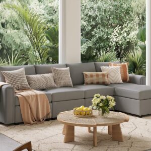 LINSY HOME Modular Sectional Sofa, Convertible L Shaped Sofa Couch with Storage, Memory Foam, Modular Sectionals with Ottomans, 5 Seat Sofa Couch with Chaise for Living Room, Grey