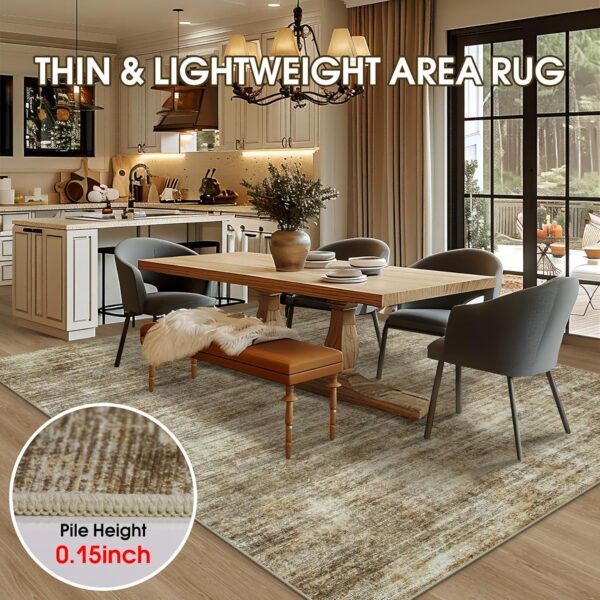 Area Rugs 8x10 Living Room Rugs: Large Modern Abstract Washable Rug with Non-Slip Backing, Thin Carpet for Dining Room Table Bedroom Nursery Indoor Home Office-Brown - Image 3
