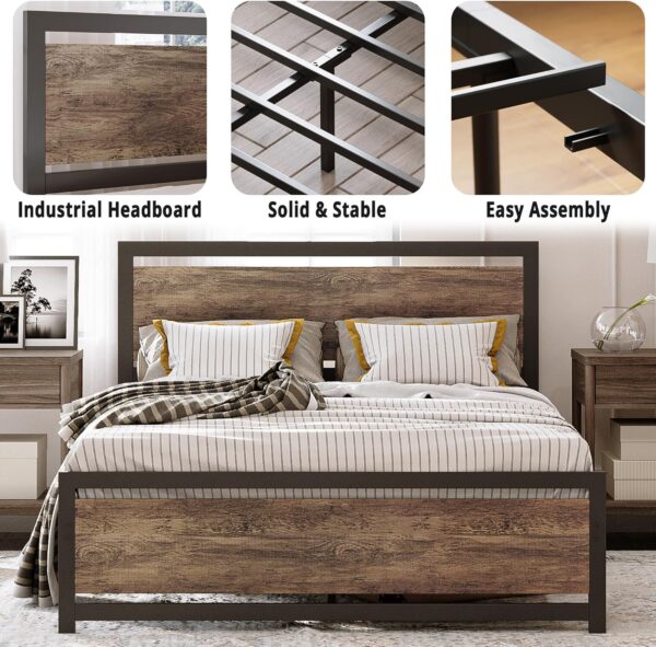 LIKIMIO Full Bed Frame with Headboard and Footboard, Metal Strong Supports, Easy Assembly, Noise-Free, No Box Spring Needed, Walnut - Image 4