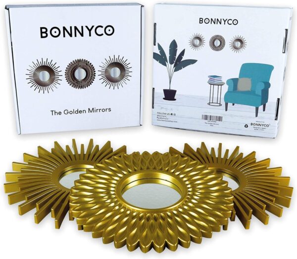 Gold Mirrors for Wall Pack of 3 - BONNYCO | Wall Mirrors for Room Decor & Home Decor | Gold Round Mirrors for Wall Decor | Circle Mirrors Modern Wall Decor Gifts for Women & Moms | Decorative Mirrors - Image 2