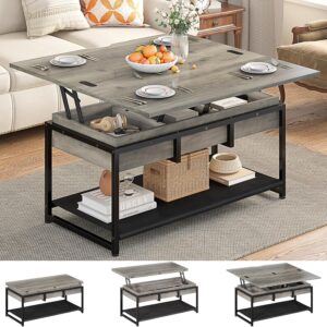 Itaar Lift Top Coffee Table, 4 in 1 Coffee Tables with Storage for Living Room, Farmhouse Coffee Table Converts to Dining Table for Living Room, Home Office, Grey