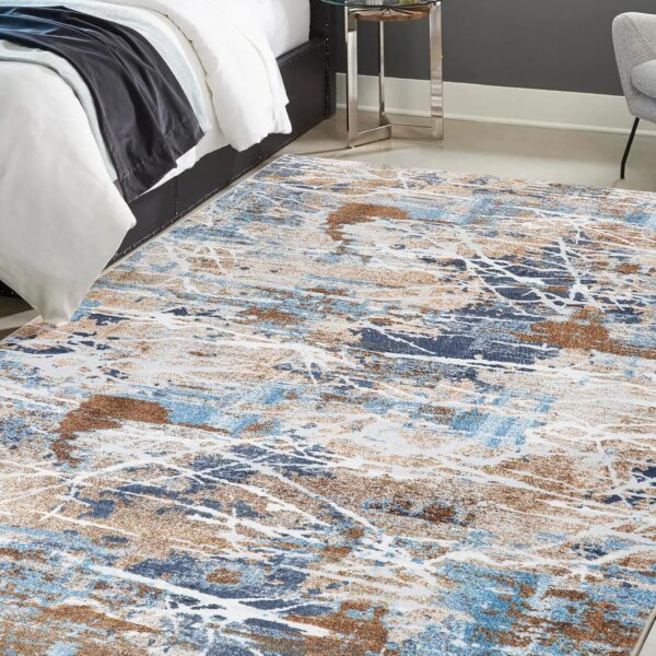 Modern Abstract Area Rug, 5x7 Washable Rugs for Living Room Bedroom Office Floor Rug Dining Room Indoor Accent Rugs, Soft Thin Throw Rug Floor Carpet for Kids Pet (Blue/Brown/Multi) - Image 2