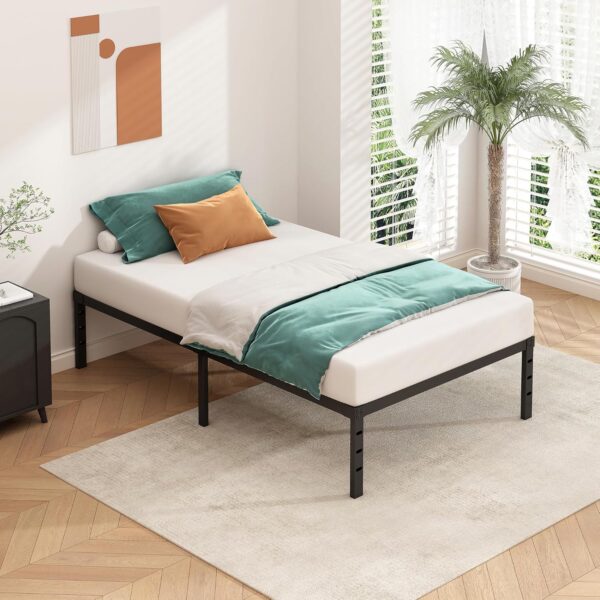 Metal Platform Bed Frame 18 Inch Tall Bed No Box Spring Needed,Twin Size Bed with Heavy Duty Strong Support Slats,Easy to Assemble,Black - Image 4