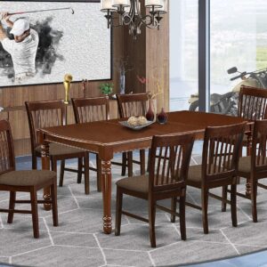 East West Furniture DONO9-MAH-C 9 Piece Dining Table Set Includes a Rectangle Dining Room Table with Butterfly Leaf and 8 Linen Fabric Upholstered Chairs, 42x78 Inch, Mahogany