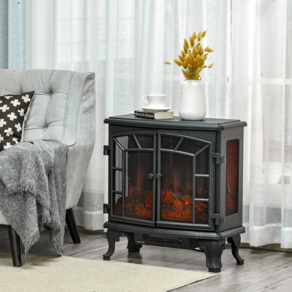 HOMCOM 27" Electric Fireplace Heater, Fireplace Stove with Realistic LED Flames and Logs, Remote Control and Overheating Protection, 750W/1500W, Black - Image 2