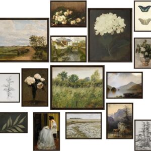 LANCHI95 15 Pcs Vintage Wall Art Decor, Vintage Posters for Room, Vintage Art Prints, Moody gallery wall art, Wall Print for Bedroom, Eclectic French Country Botanical Painting (Unframed)