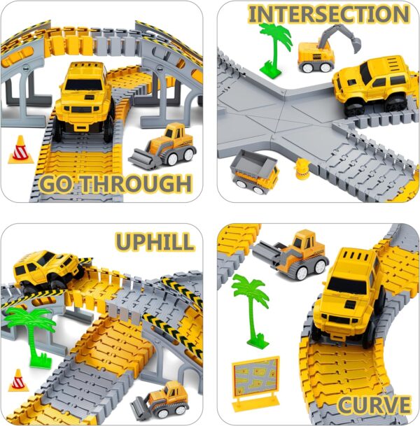 Kids Toys 253 PCS Construction Race Tracks Toy for 3 4 5 6 7 8 Year Old Boys Girls, 5 PCS Construction Truck Car and Flexible Track Play Set Create A Engineering Road Games Toddler Toys Birthday Gifts - Image 3