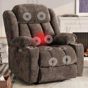 Large Power Lift Chairs Recliners for Elderly with Heated and Massage, Upgraded Chenille Lift Chairs Recliners, USB-A and USB-C, Cup Holder, Side Pocket, Brown