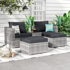 5 Pieces Outdoor Patio Sectional Furniture Set with Ottomans, Wicker Patio Furniture Conversation Sets Sofa for Backyard Garden Balcony Poolside,Waterproof, rain Cover