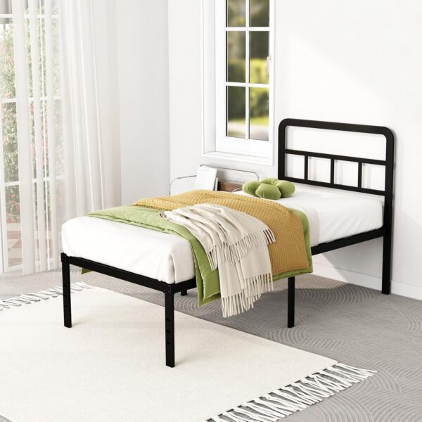 Twin Bed Frames with Headboard 18 Inch, Metal Platform No Box Spring Needed Heavy Duty Steel Slat Mattress Foundation/Easy Assembly/Noise Free/Black - Image 6