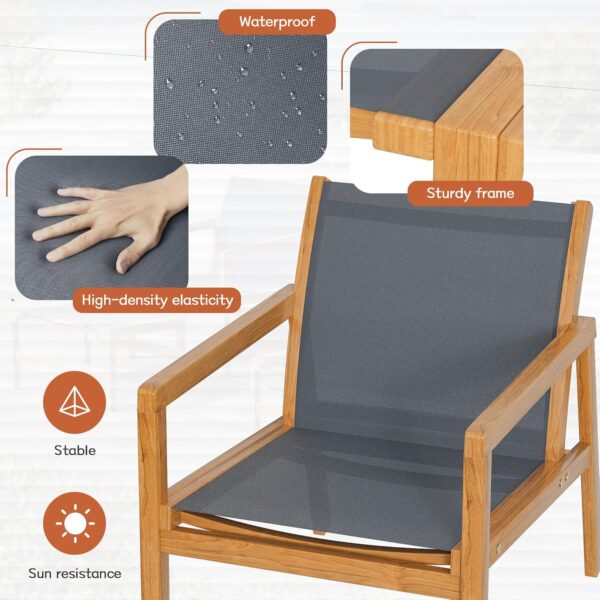 Greesum 4 Piece Furniture Outdoor Acacia Wood Chair with Ottoman for Porch, Balcony, Deck, Patio, Backyard, Gray - Image 6