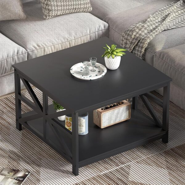 GreenForest Coffee Table with Storage, 27.6 inch Square Coffee Table, Seamless One-Piece Tabletop Design, Small Coffee Tables for Living Room, Farmhouse Sofa Table, Rustic Center Table, Black - Image 2
