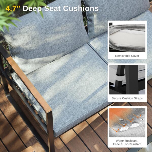 EAST OAK Patio Furniture Set, 4-Piece Outdoor Patio Set with Sofa, Removable & Washable Deep Seating Cushion, Tempered Glass Table, Outside Patio Conversation Sets, Light Gray & Black - Image 3